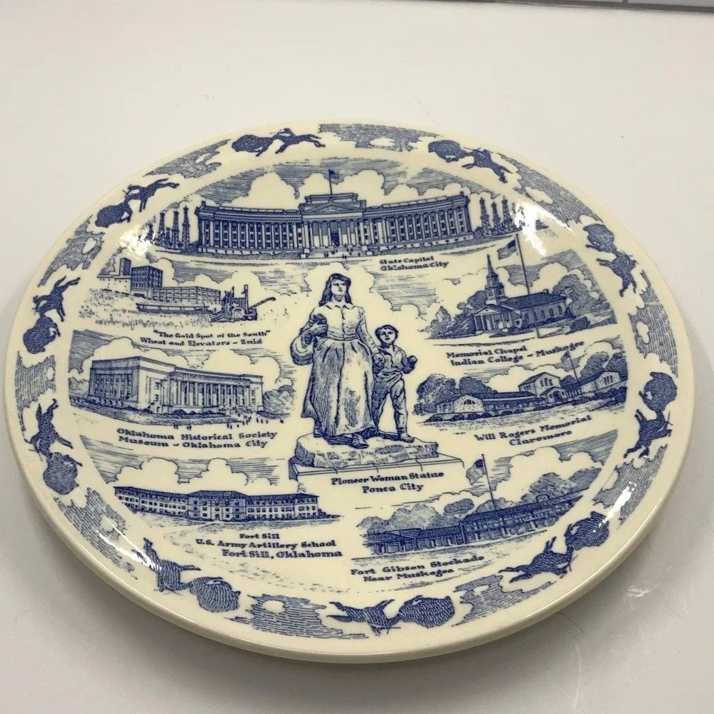 Vintage Vernon Kilns Oklahoma Heart of the Great Southwest Ceramic Blue 10.5in